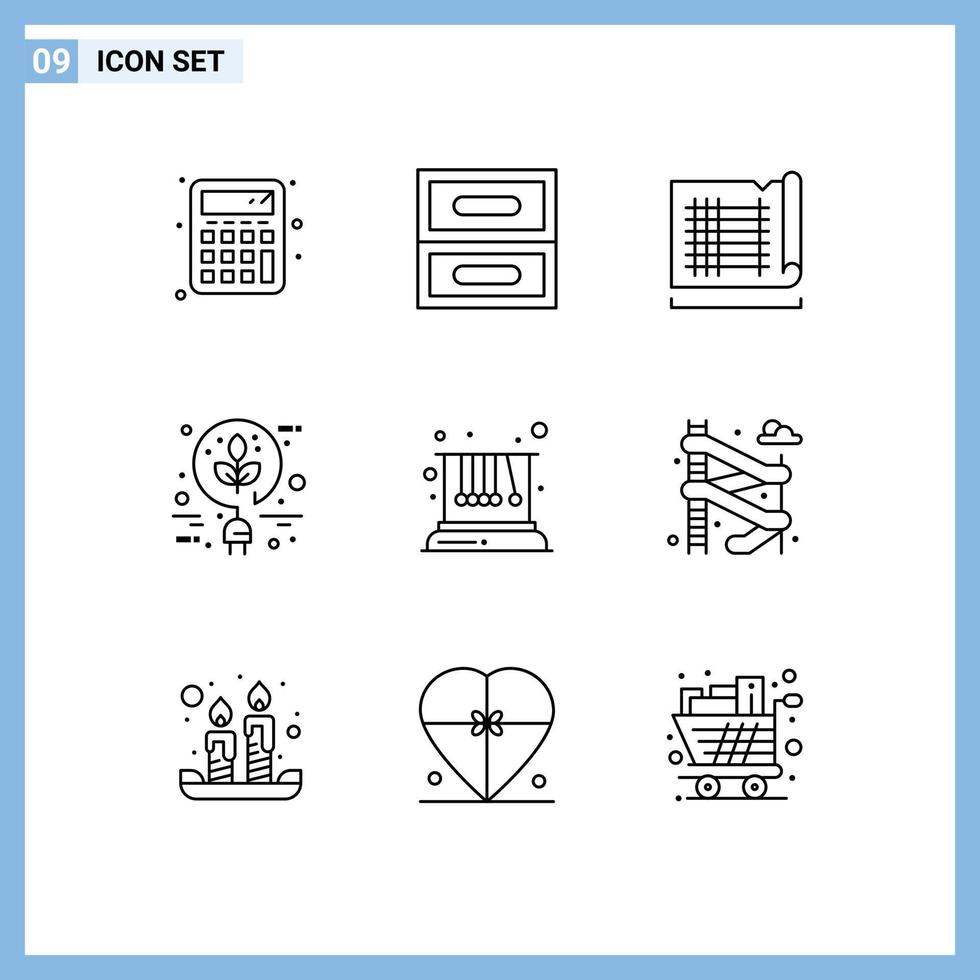 9 Universal Outlines Set for Web and Mobile Applications school pendulum house movement energy Editable Vector Design Elements
