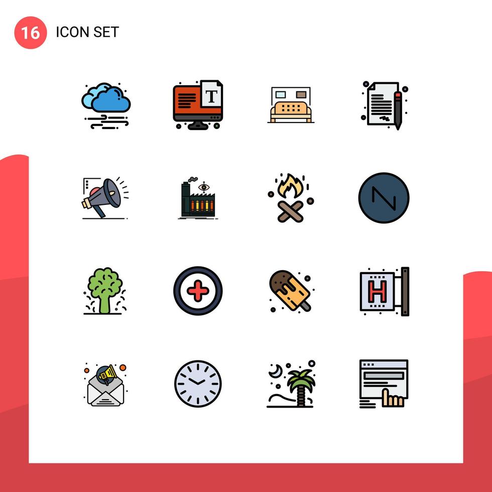 Universal Icon Symbols Group of 16 Modern Flat Color Filled Lines of atoumation document hotel contract sign Editable Creative Vector Design Elements