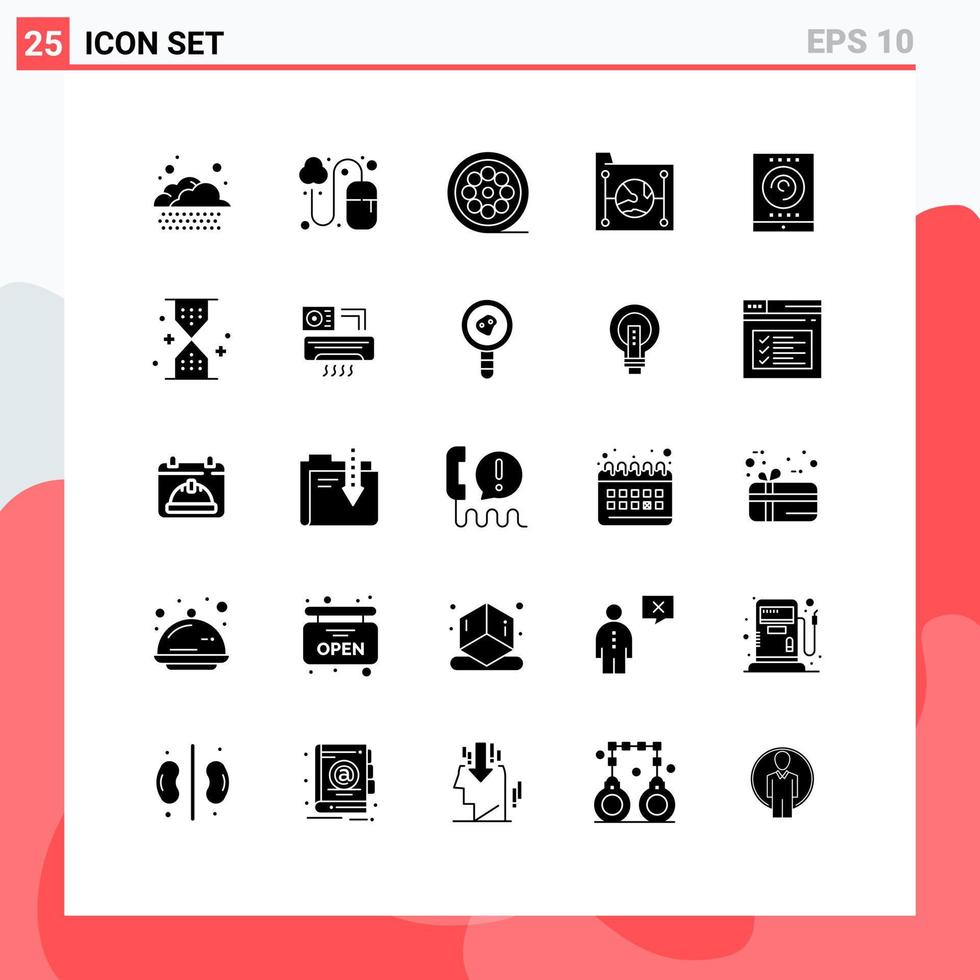 Set of 25 Vector Solid Glyphs on Grid for radio network line file data Editable Vector Design Elements