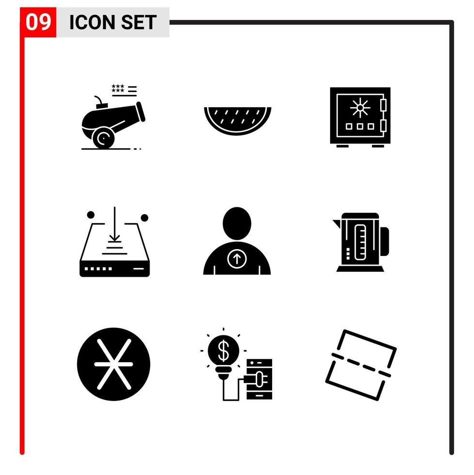 9 General Icons for website design print and mobile apps 9 Glyph Symbols Signs Isolated on White Background 9 Icon Pack Creative Black Icon vector background