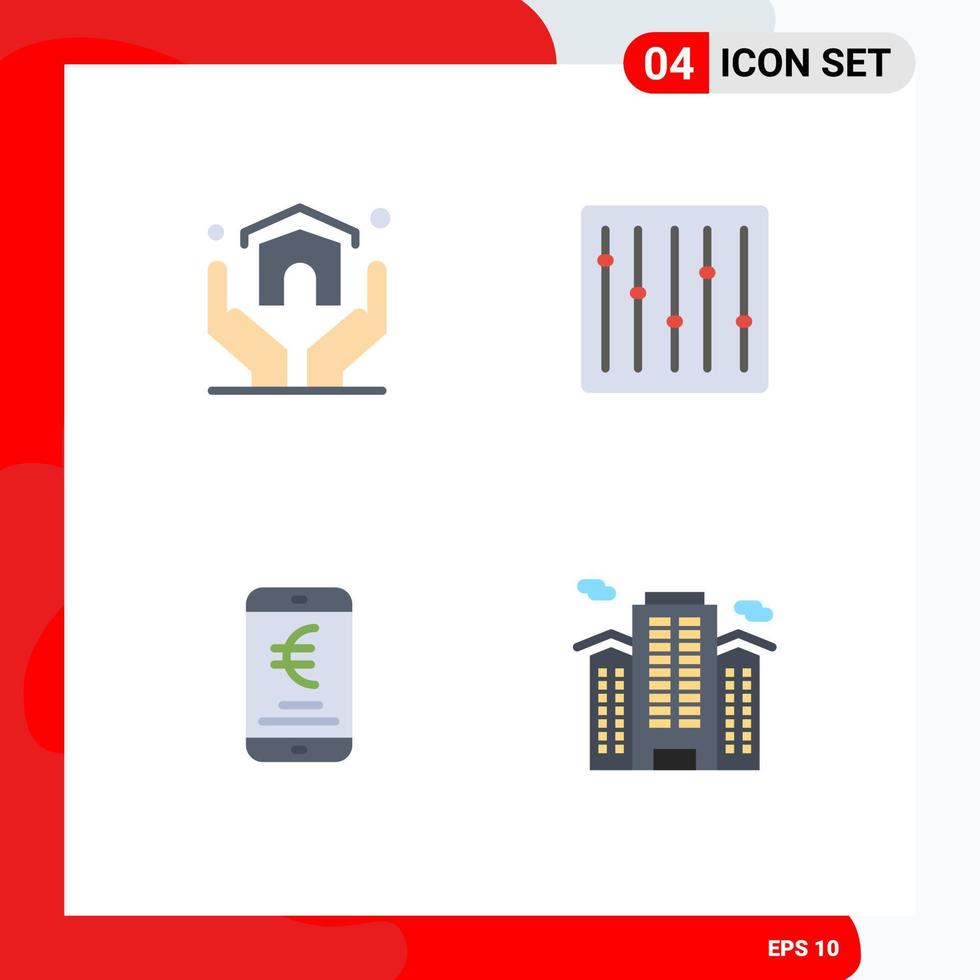 Set of 4 Modern UI Icons Symbols Signs for estate payment insurance dj online Editable Vector Design Elements