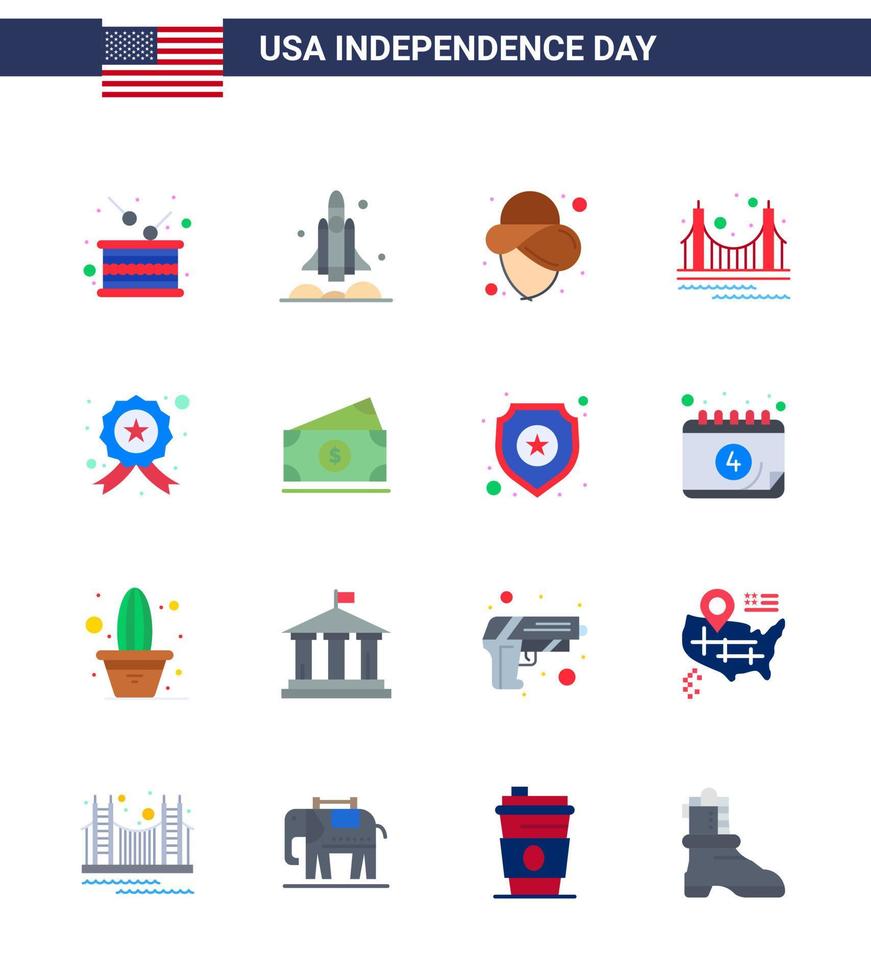 16 Flat Signs for USA Independence Day tourism golden transport gate hat Editable USA Day Vector Design Elements