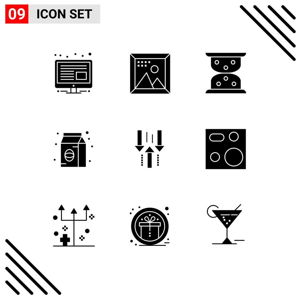 9 Creative Icons Modern Signs and Symbols of up arrow hourglass pack coffee Editable Vector Design Elements