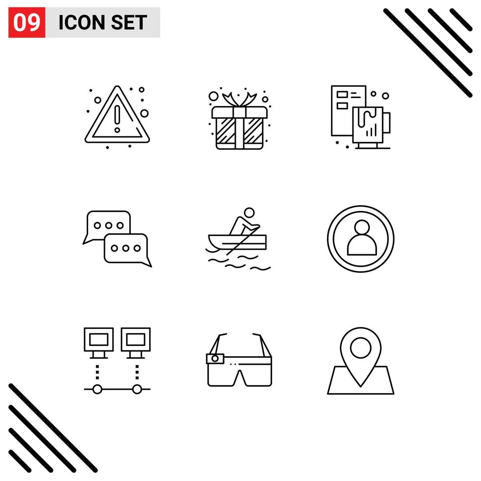 Pack of 9 Modern Outlines Signs and Symbols for Web Print Media such as boat message creative conversation bubble Editable Vector Design Elements