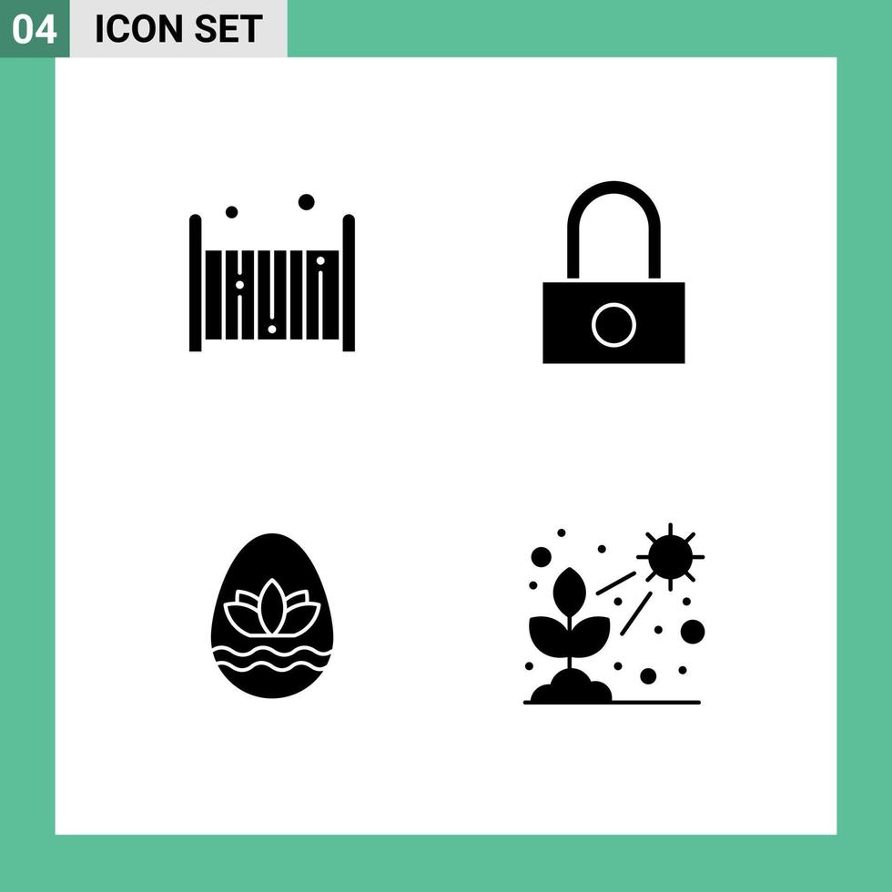 Set of 4 Vector Solid Glyphs on Grid for bed holiday sleep security cactus Editable Vector Design Elements