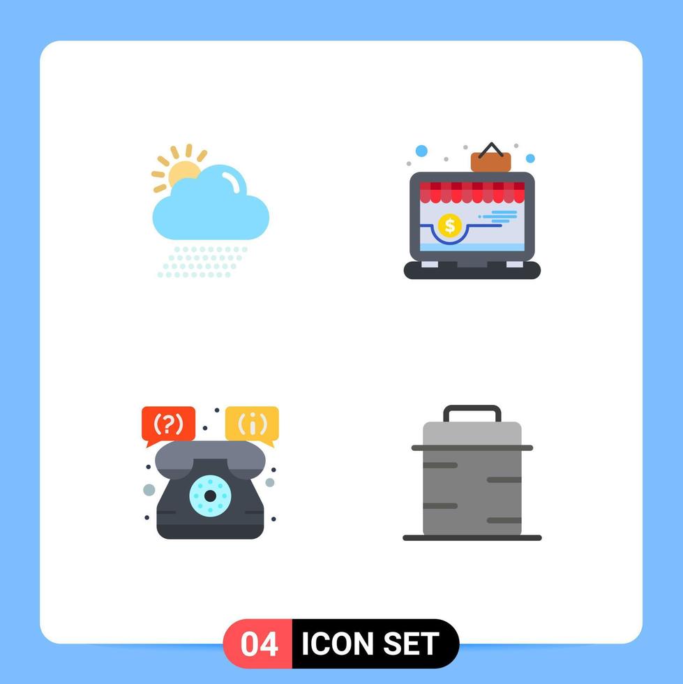 Pack of 4 Modern Flat Icons Signs and Symbols for Web Print Media such as cloud shop sun shop telephone Editable Vector Design Elements