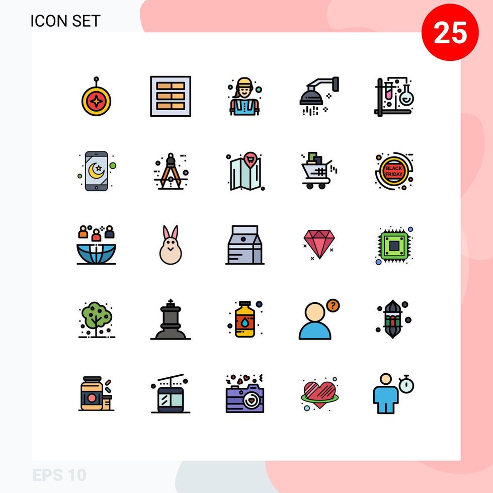 Group of 25 Modern Filled line Flat Colors Set for relaxation beauty ui bathroom labour Editable Vector Design Elements