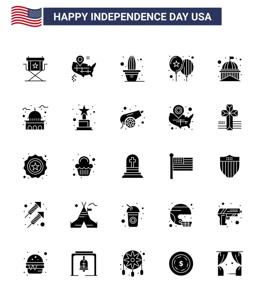 25 Creative USA Icons Modern Independence Signs and 4th July Symbols of house party cactus day balloons Editable USA Day Vector Design Elements