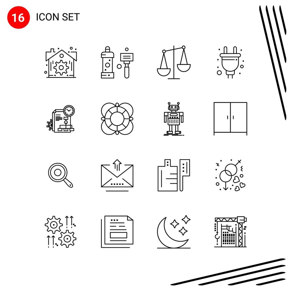 Collection of 16 Vector Icons in Line style Pixle Perfect Outline Symbols for Web and Mobile Line Icon Signs on White Background 16 Icons Creative Black Icon vector background