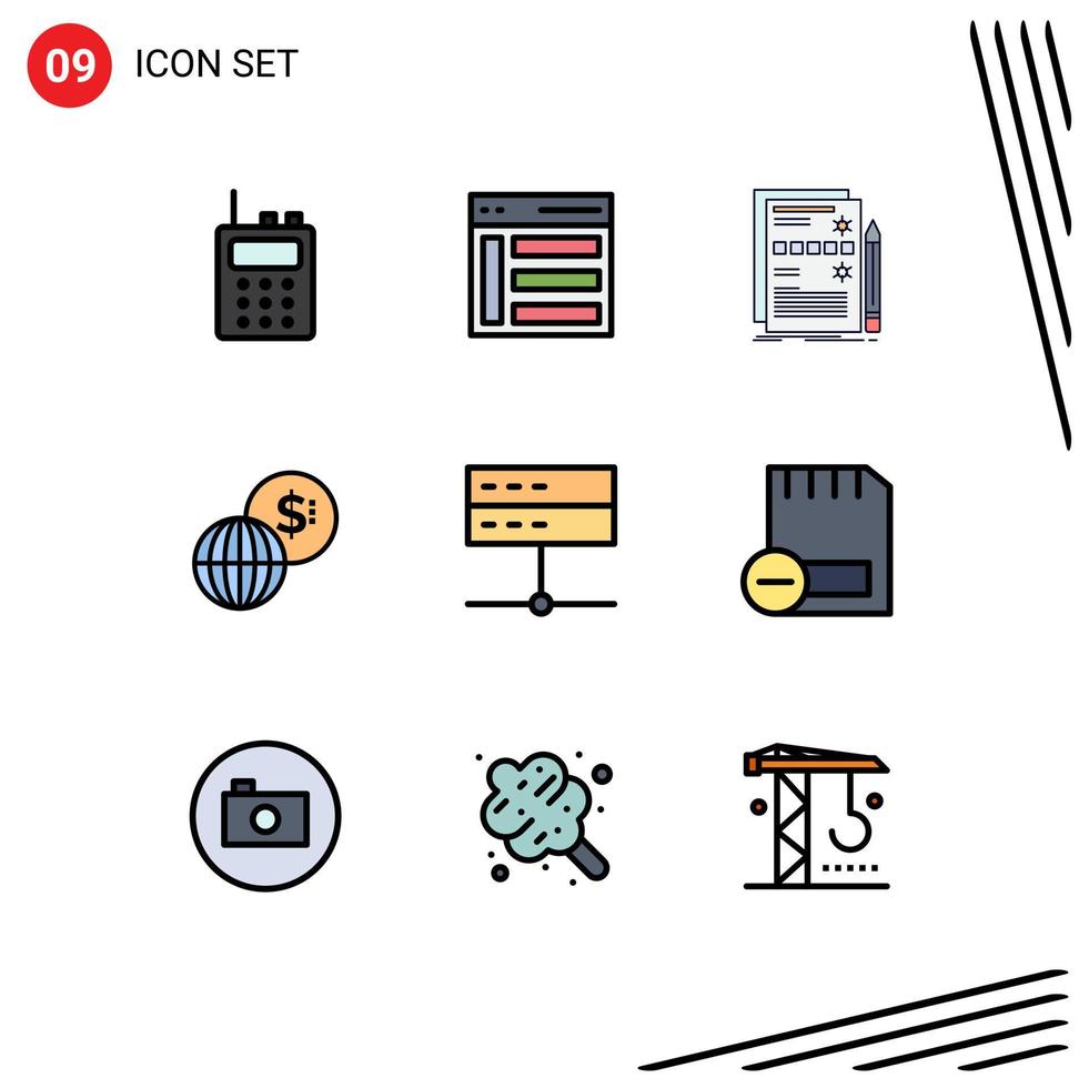 9 User Interface Filledline Flat Color Pack of modern Signs and Symbols of admin markets component global system Editable Vector Design Elements