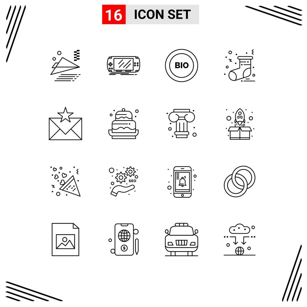 16 Universal Outline Signs Symbols of email socks bio sock power Editable Vector Design Elements