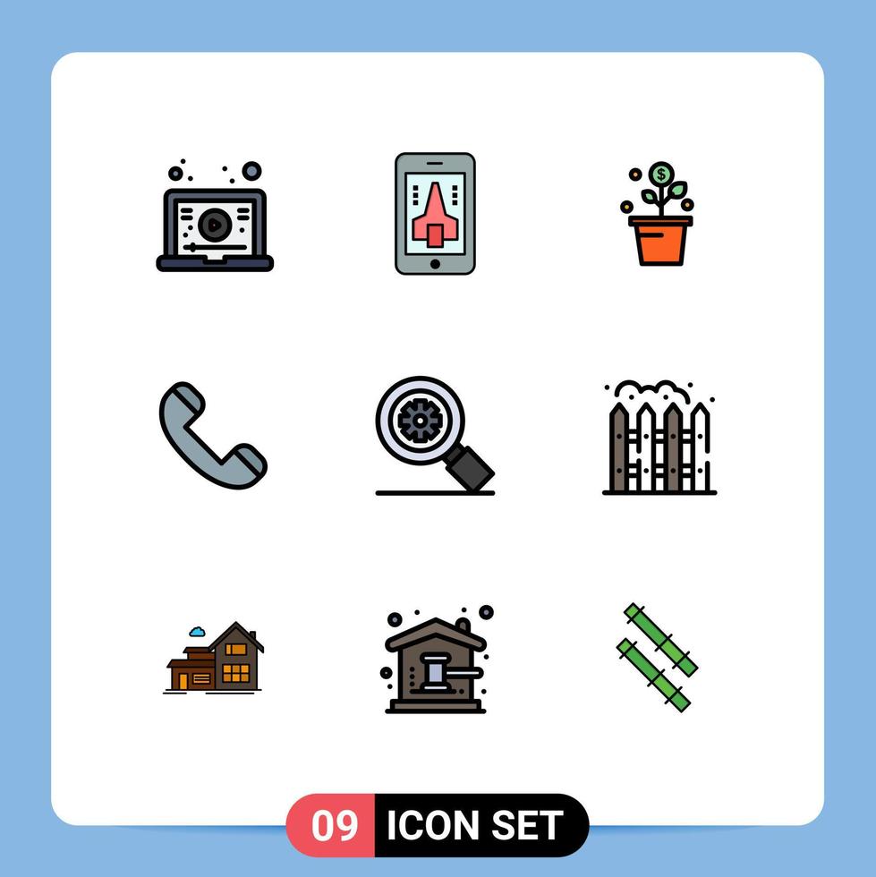 Universal Icon Symbols Group of 9 Modern Filledline Flat Colors of research phone growing contact plant Editable Vector Design Elements