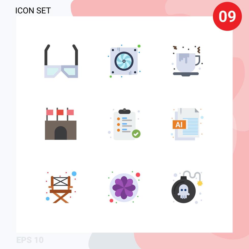 Mobile Interface Flat Color Set of 9 Pictograms of stadium public hardware flags food Editable Vector Design Elements