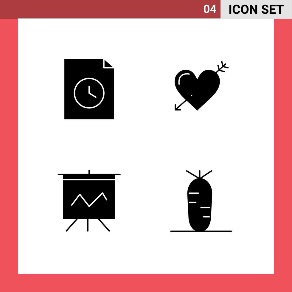 4 Creative Icons Modern Signs and Symbols of document graph heart love carrot Editable Vector Design Elements