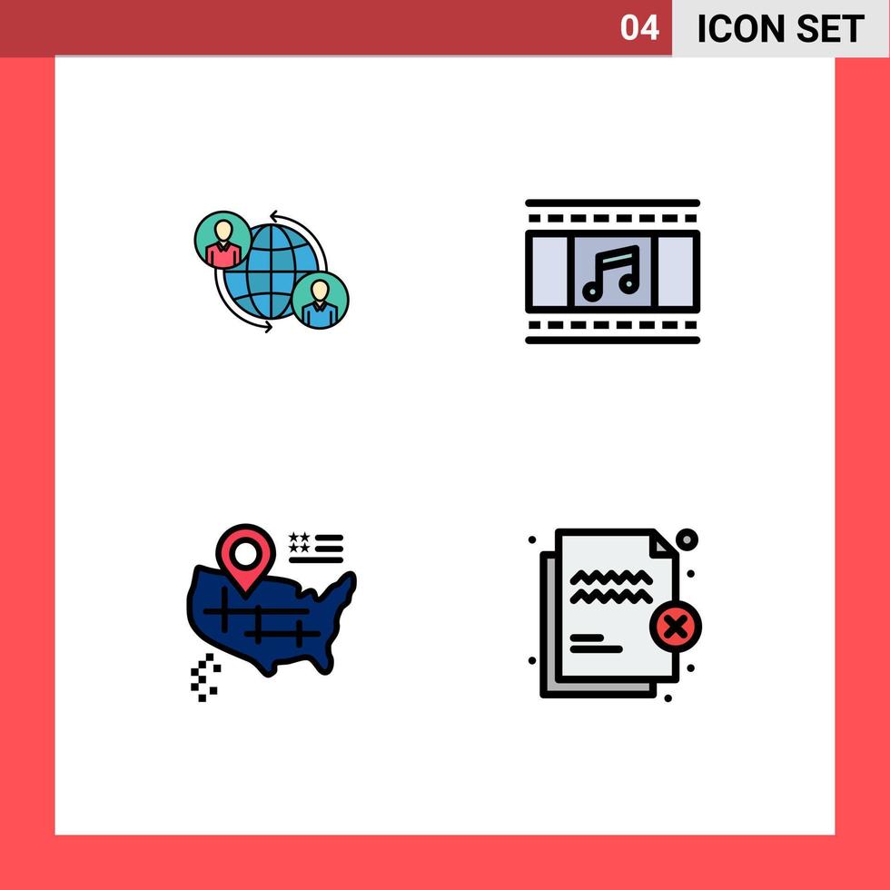 Modern Set of 4 Filledline Flat Colors Pictograph of connected location internet film american Editable Vector Design Elements