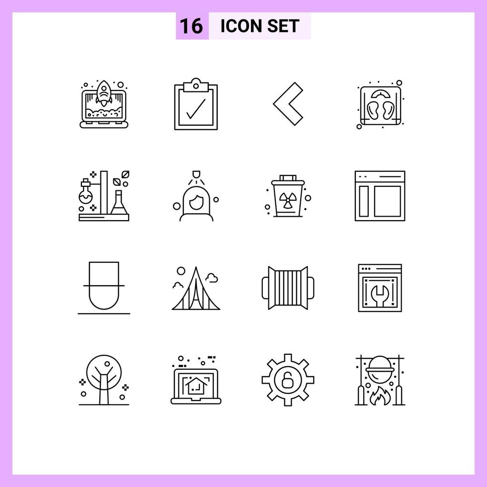 16 User Interface Outline Pack of modern Signs and Symbols of shower tube weight test flask Editable Vector Design Elements
