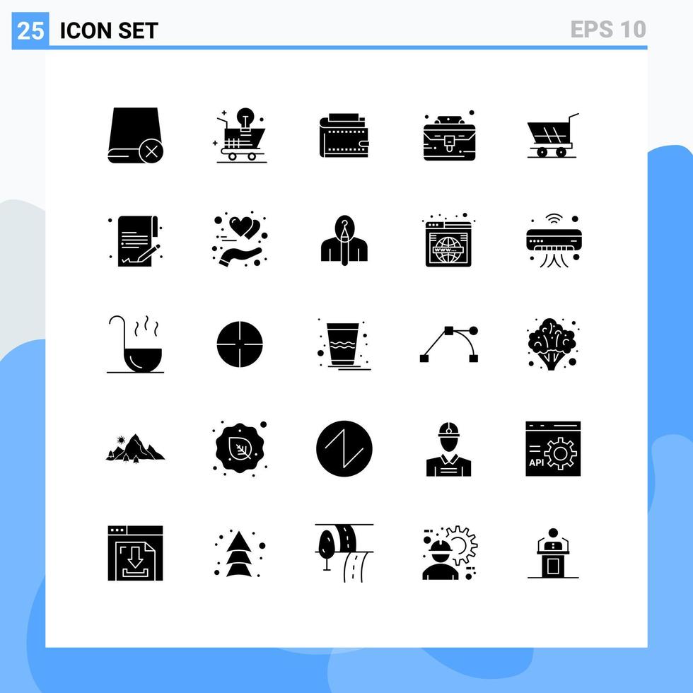 Modern Set of 25 Solid Glyphs and symbols such as case purse idea personal finance Editable Vector Design Elements
