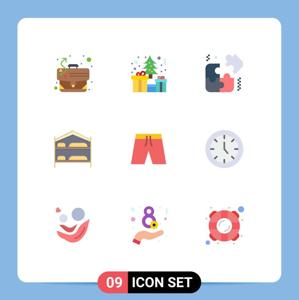 Editable Vector Line Pack of 9 Simple Flat Colors of short beach pieces hotel bedroom Editable Vector Design Elements