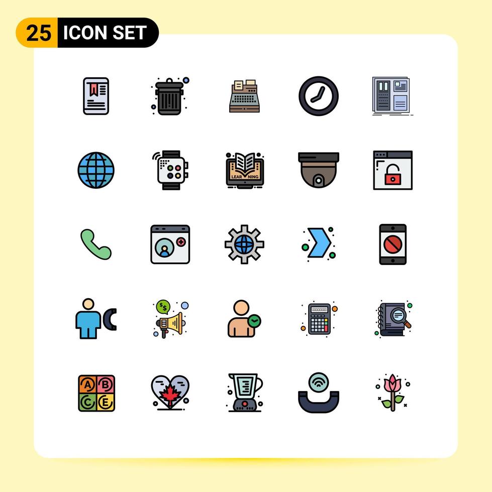 Pictogram Set of 25 Simple Filled line Flat Colors of ui interface printer grid watch Editable Vector Design Elements