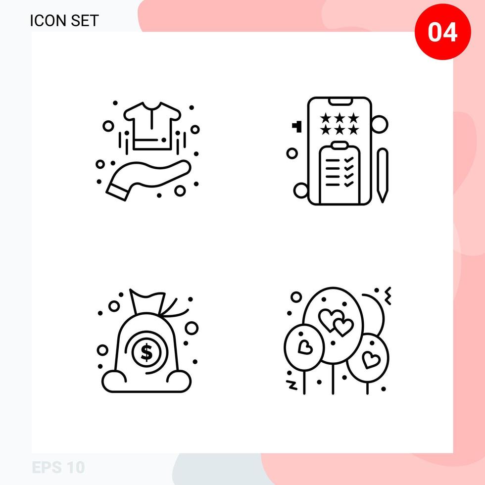 Vector Pack of 4 Icons in Line Style Creative Outline Pack isolated on White Background for Web and Mobile Creative Black Icon vector background