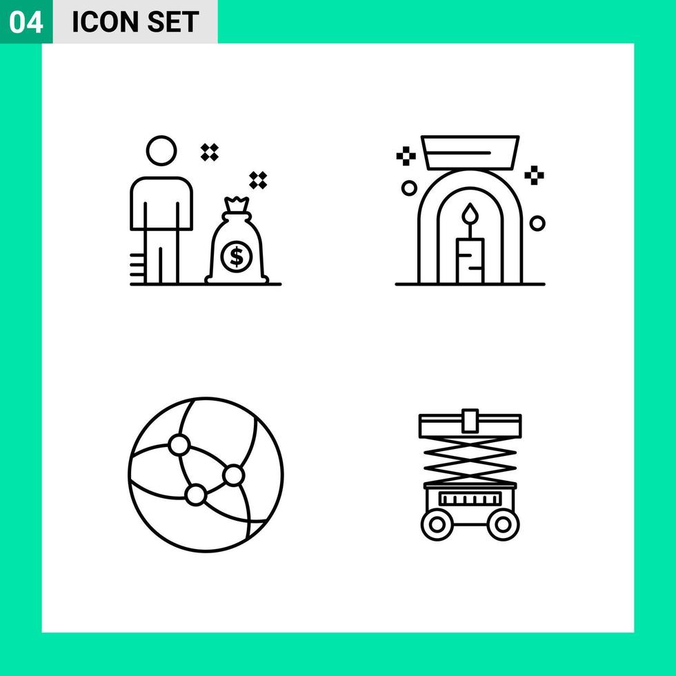 Pack of 4 Line Style Icon Set Outline Symbols for print Creative Signs Isolated on White Background 4 Icon Set Creative Black Icon vector background