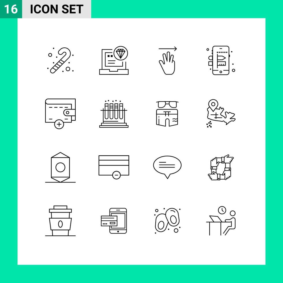 Universal Icon Symbols Group of 16 Modern Outlines of wallet money hand process mobile Editable Vector Design Elements