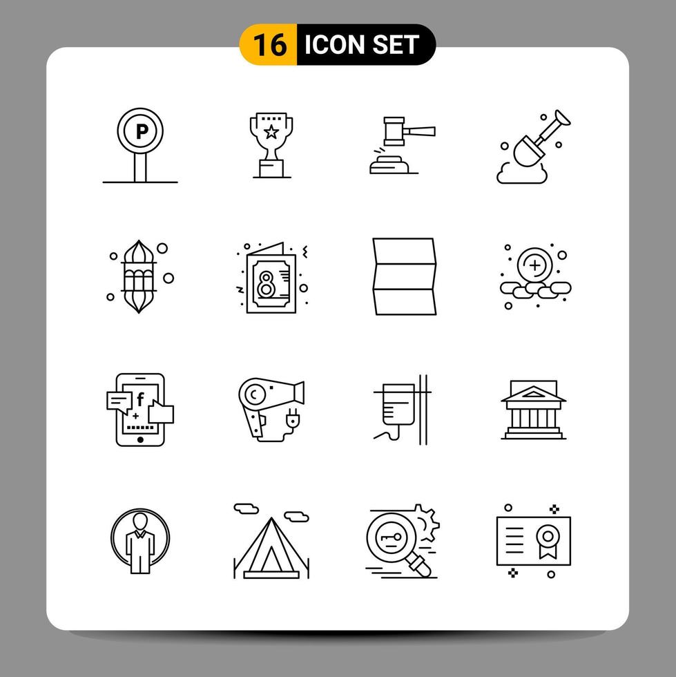 Paquete de 16 iconos negros símbolos de contorno signos para diseños receptivos sobre fondo blanco 16 iconos establecen fondo de vector de icono negro creativo