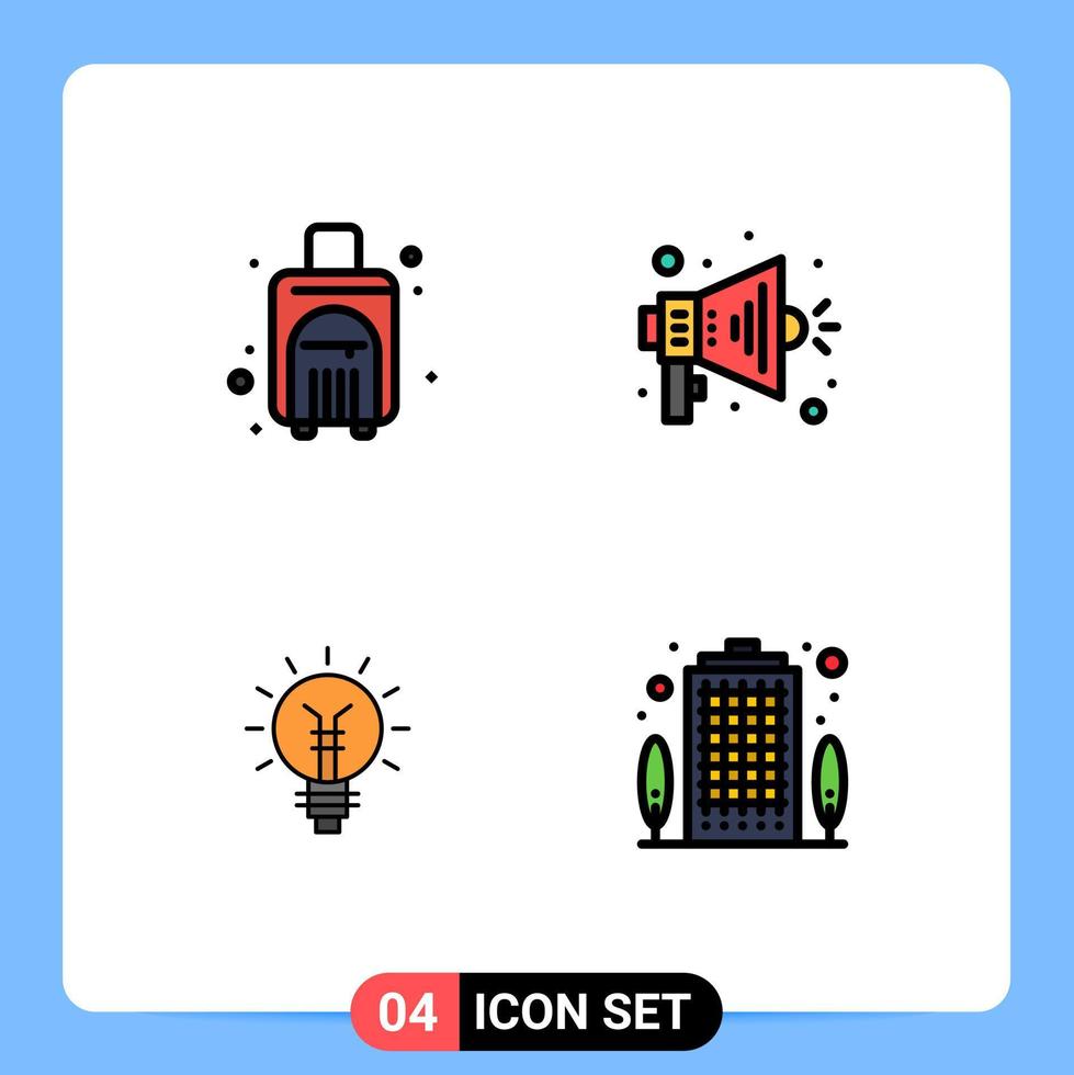 Set of 4 Modern UI Icons Symbols Signs for bag electrical travel bag speaker lamp Editable Vector Design Elements