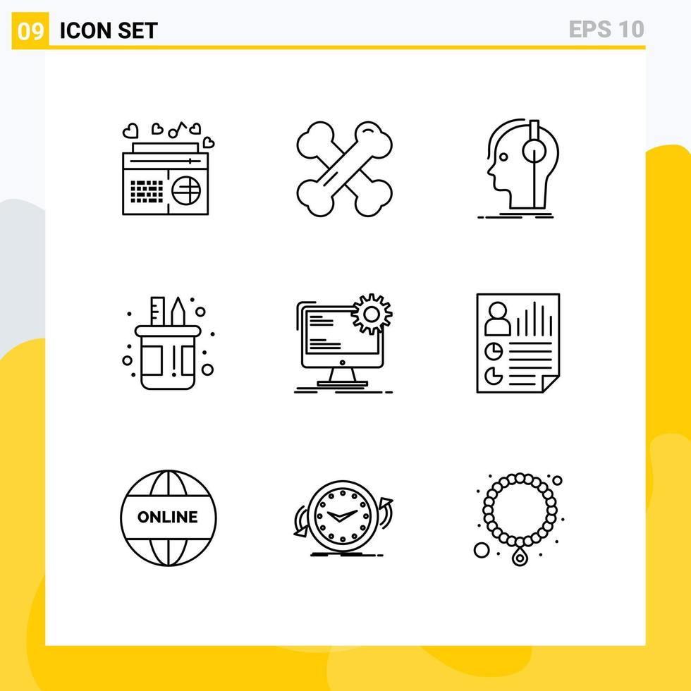 9 Thematic Vector Outlines and Editable Symbols of pencil holder rheumatism box producer Editable Vector Design Elements