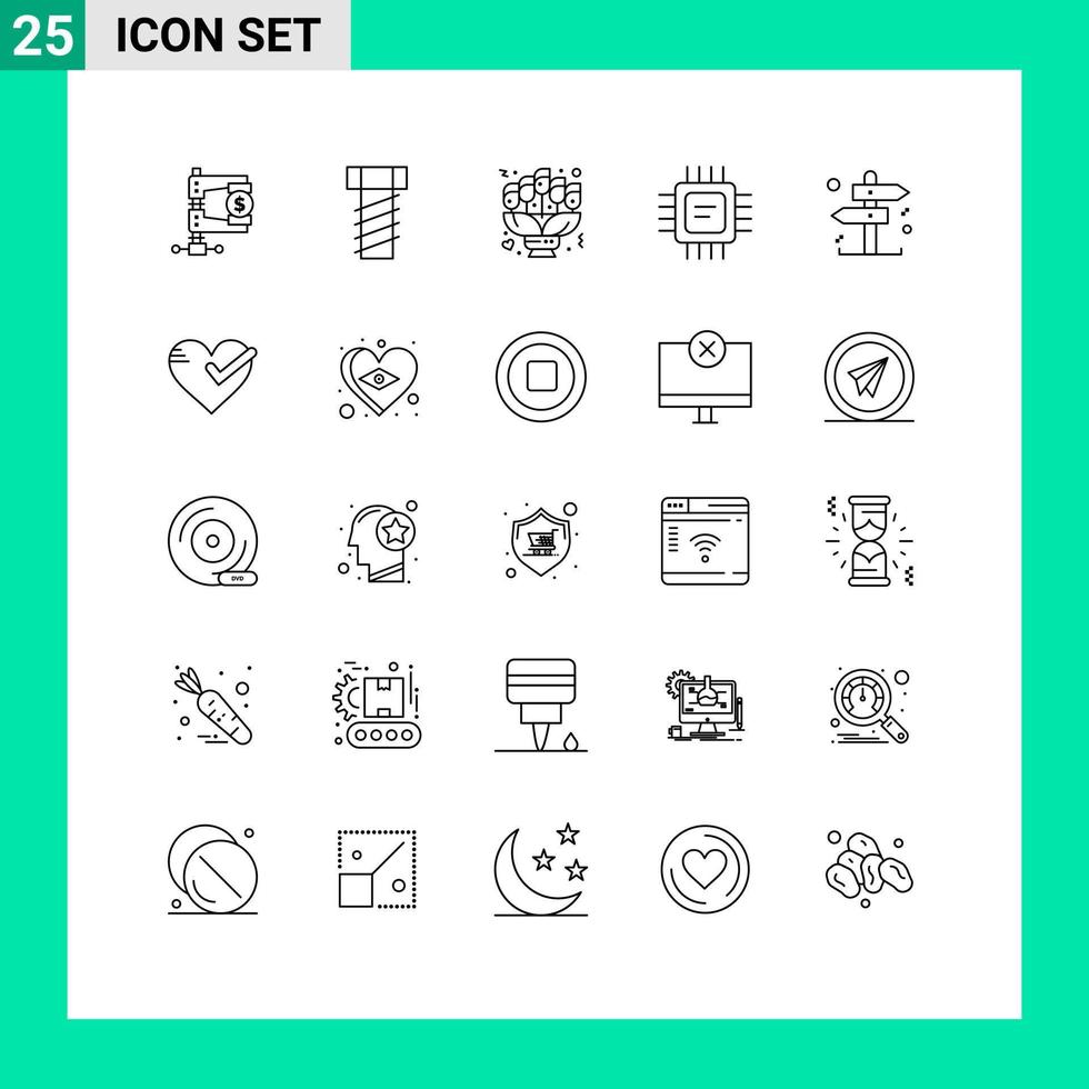 Stock Vector Icon Pack of 25 Line Signs and Symbols for decision processor flowers devices chip Editable Vector Design Elements