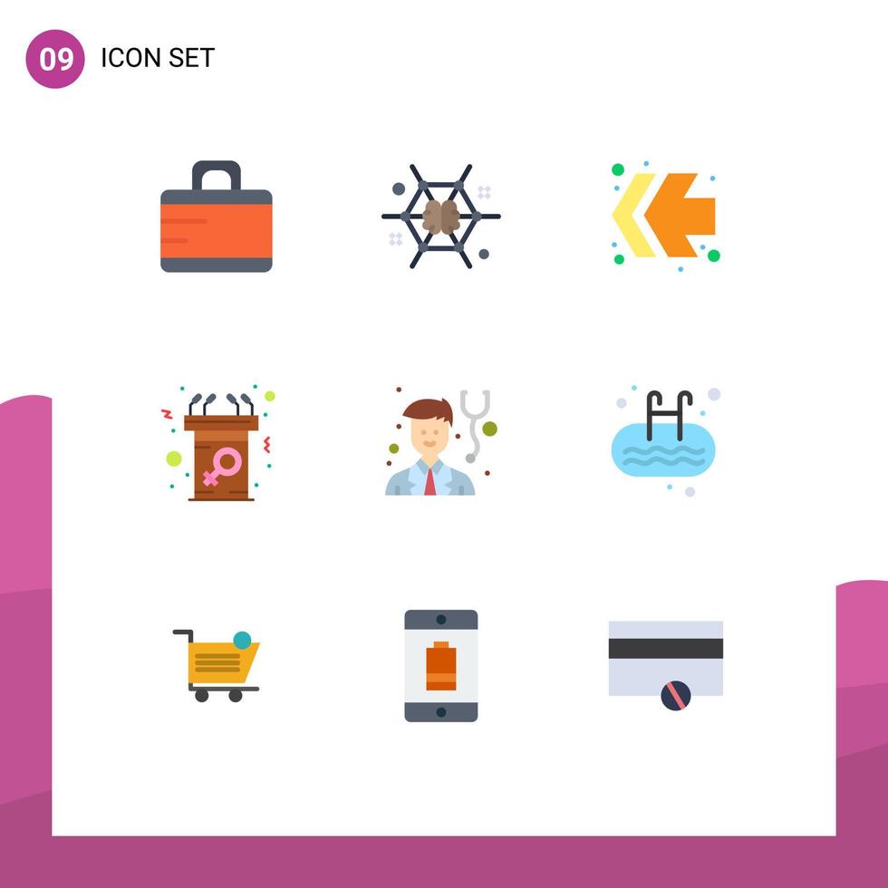 Modern Set of 9 Flat Colors Pictograph of physician speech arrows message communication Editable Vector Design Elements