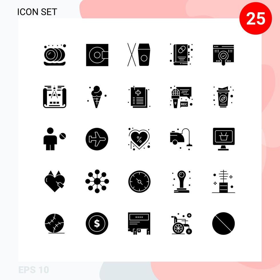 25 Thematic Vector Solid Glyphs and Editable Symbols of find web box medical book booklet Editable Vector Design Elements