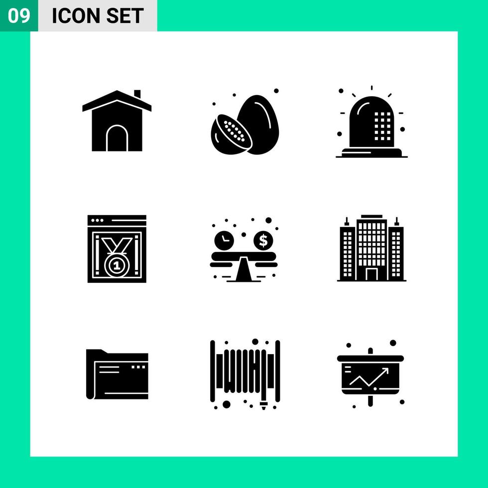 Pack of 9 Solid Style Icon Set Glyph Symbols for print Creative Signs Isolated on White Background 9 Icon Set Creative Black Icon vector background