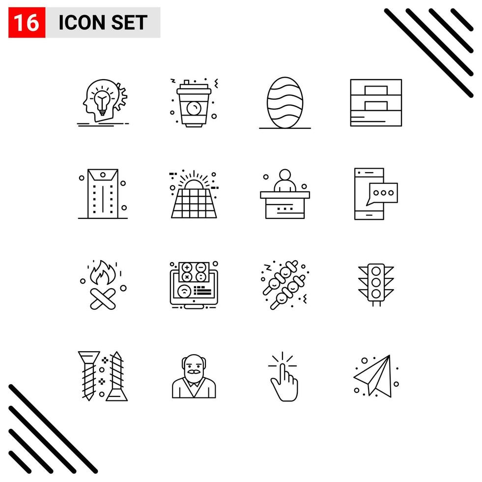 16 Universal Outlines Set for Web and Mobile Applications envelope wallet food man accessories Editable Vector Design Elements