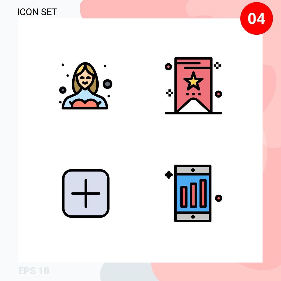Paquete de color plano de 4 líneas de relleno de interfaz de usuario de signos y símbolos modernos de avatar más carga de precio de perfil elementos de diseño vectorial editables vector