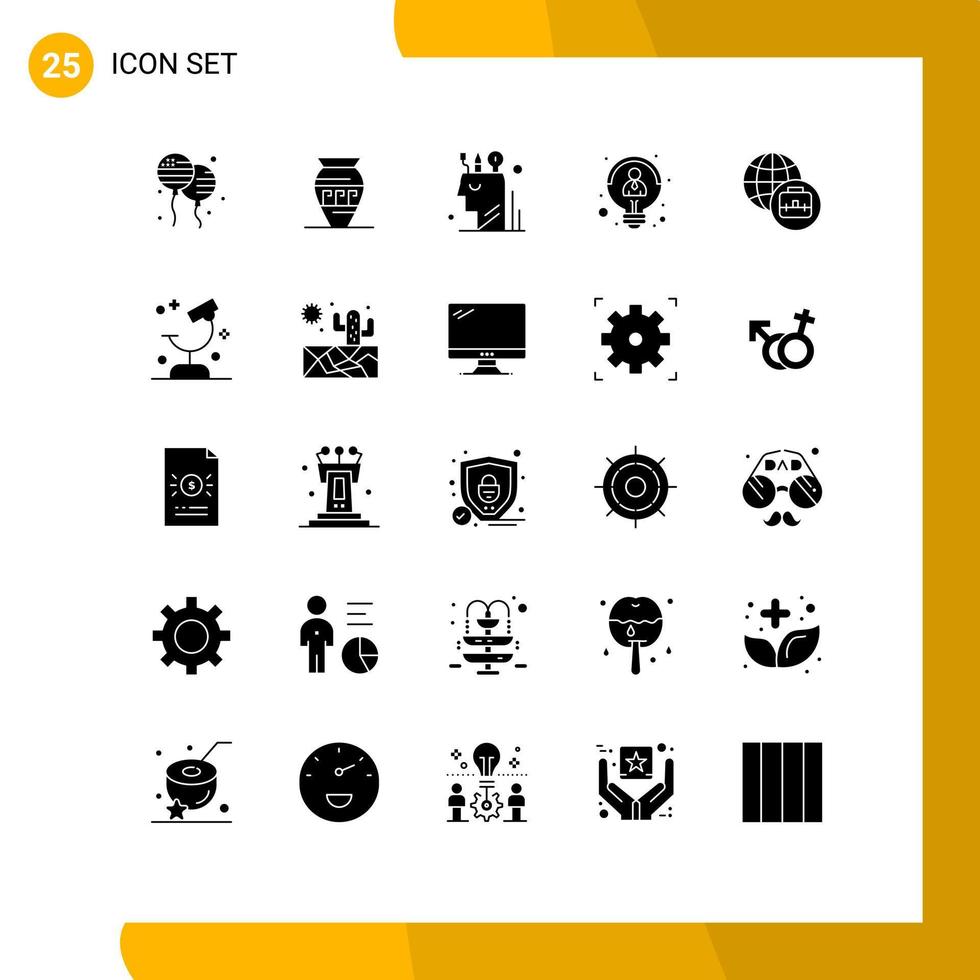 25 Universal Solid Glyph Signs Symbols of thinking employee greece creative user Editable Vector Design Elements