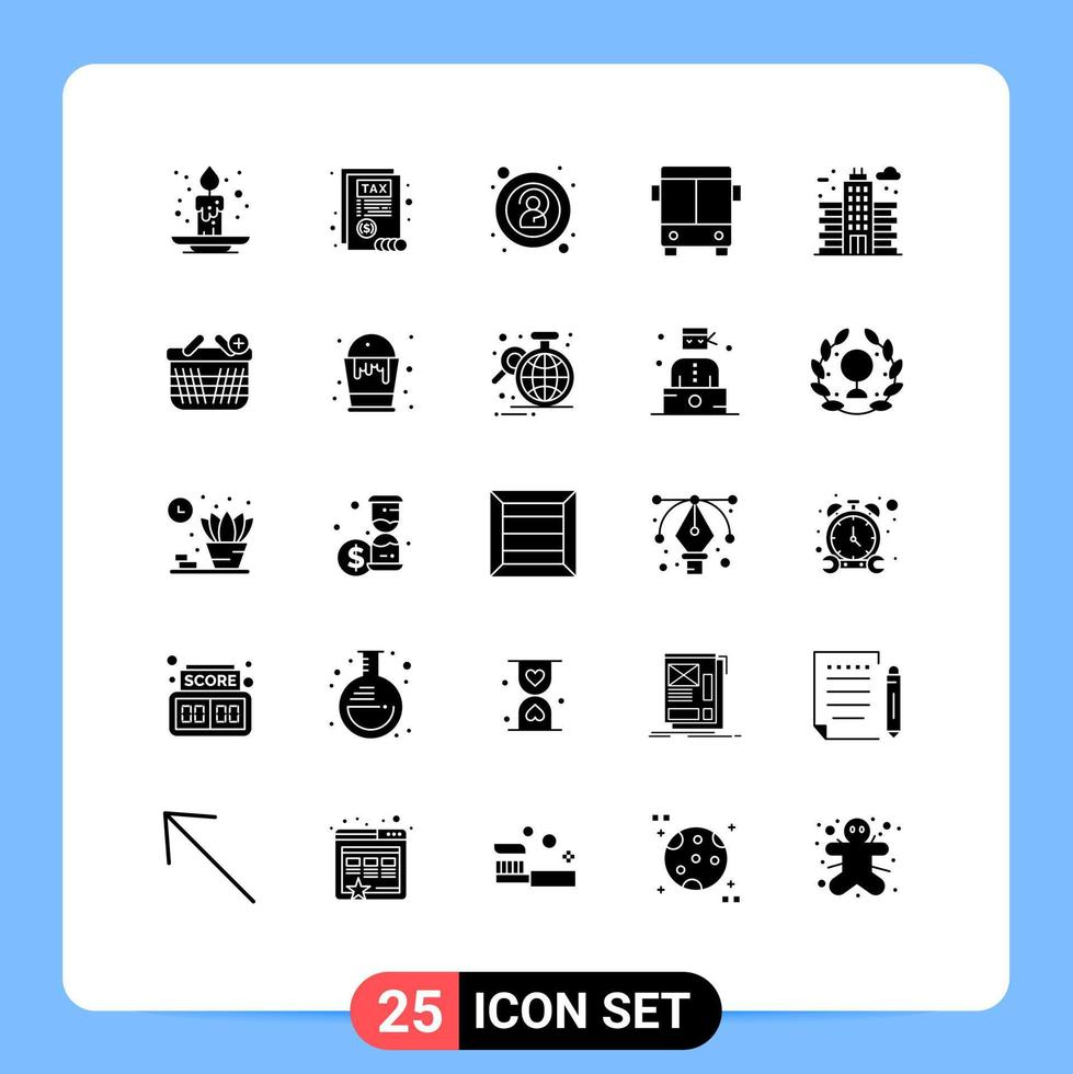 25 Thematic Vector Solid Glyphs and Editable Symbols of building life anonymous city transport Editable Vector Design Elements