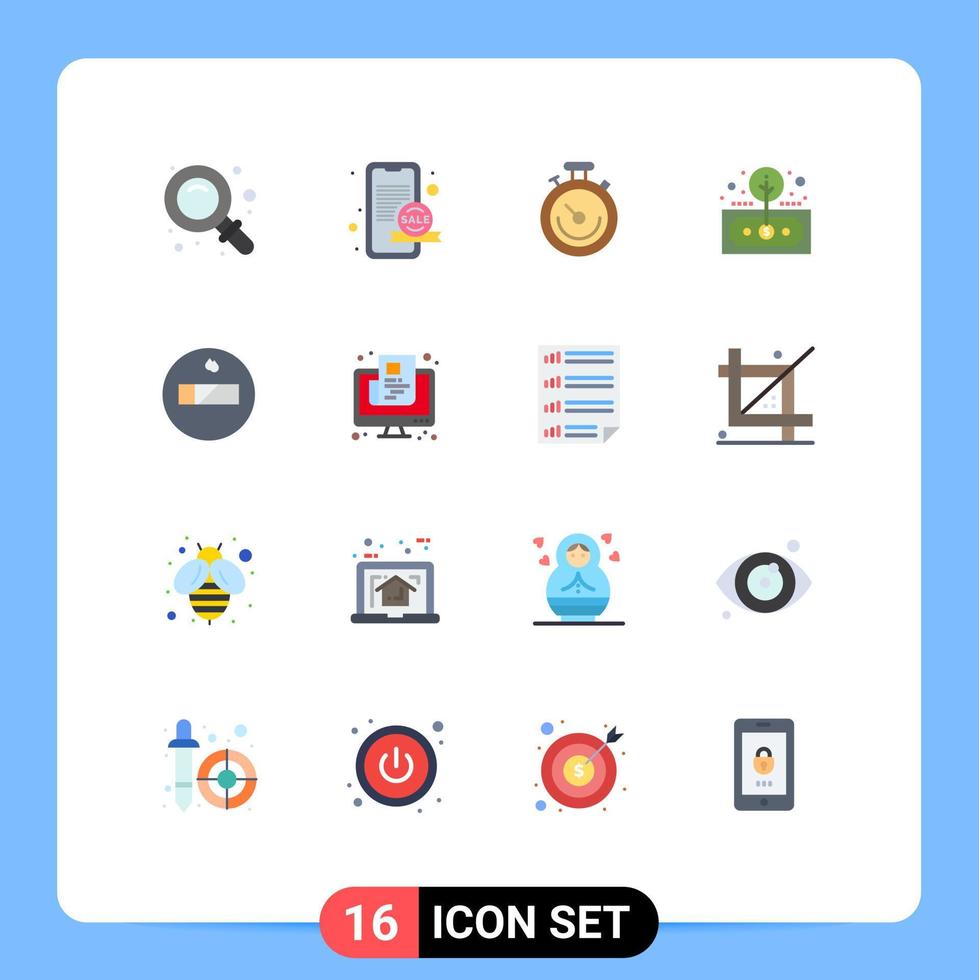 Universal Icon Symbols Group of 16 Modern Flat Colors of nonsmoking return clock investment asset Editable Pack of Creative Vector Design Elements