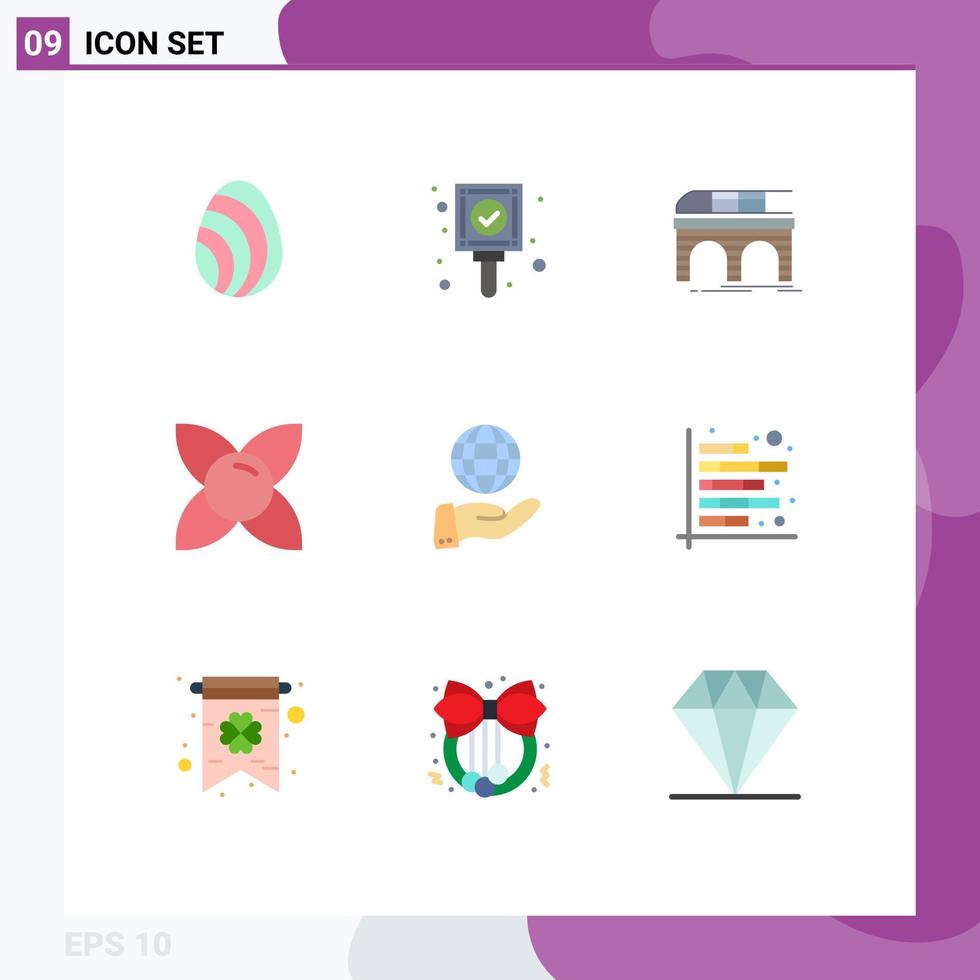 Modern Set of 9 Flat Colors Pictograph of business herb metro flower transport Editable Vector Design Elements