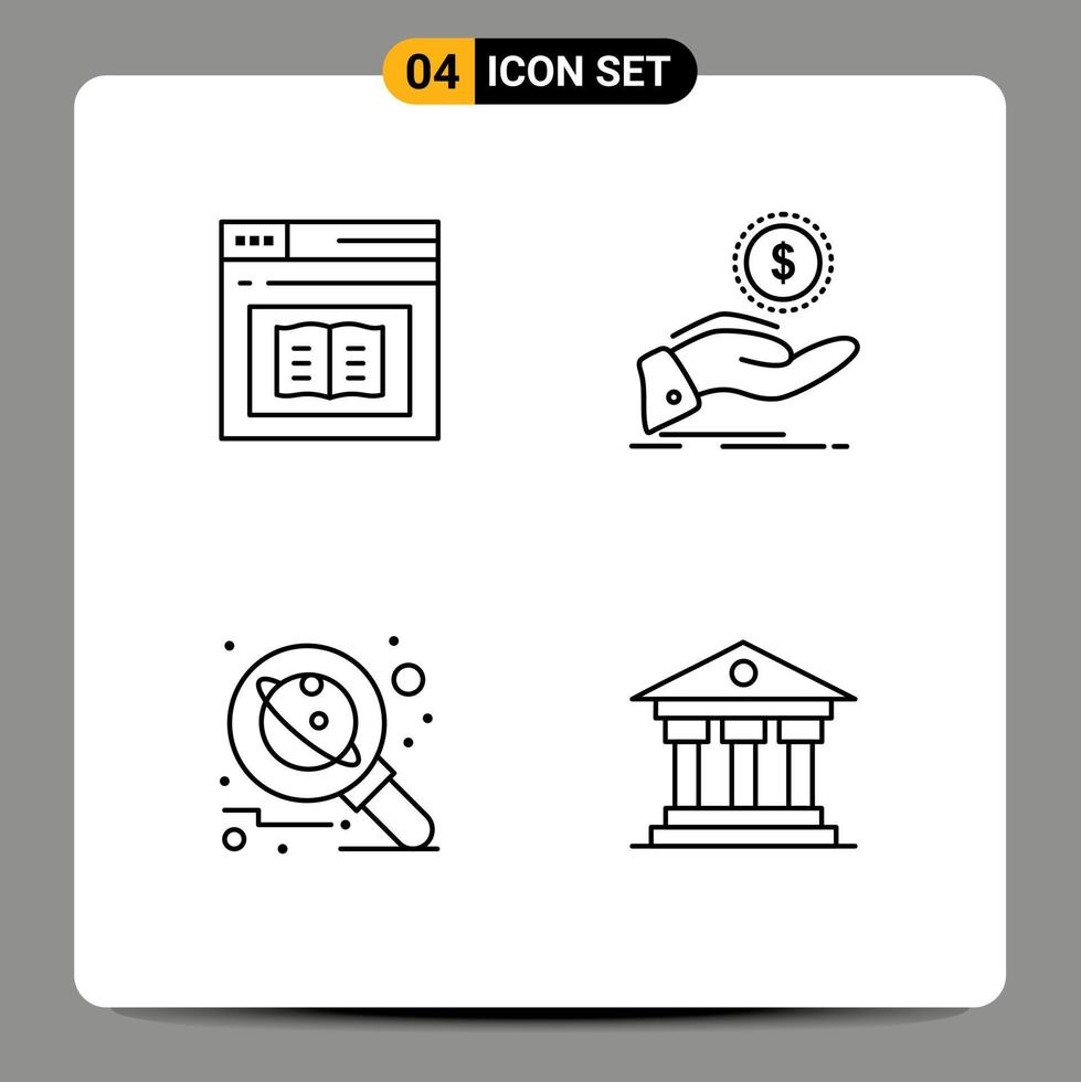 Pictogram Set of 4 Simple Filledline Flat Colors of book finance learning help astronomy Editable Vector Design Elements
