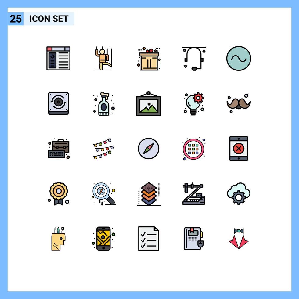 Paquete de color plano de 25 líneas llenas de interfaz de usuario de signos y símbolos modernos de manipulación de soporte de sonido ayuda a la comunicación elementos de diseño de vectores editables