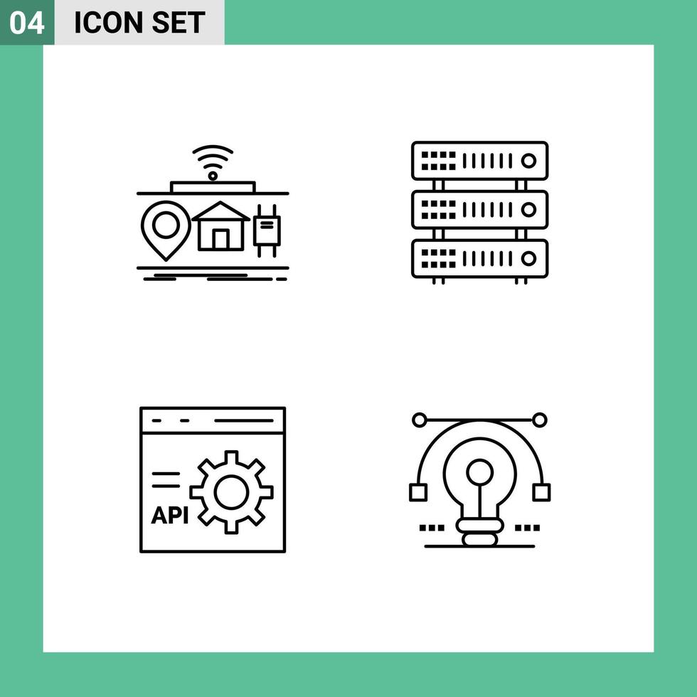Set of 4 Modern UI Icons Symbols Signs for iot browser of rack develop Editable Vector Design Elements