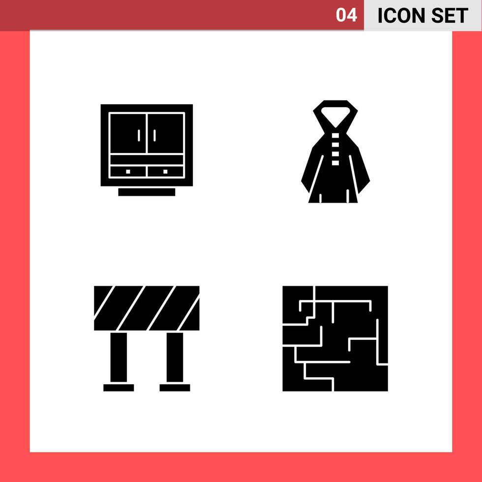 4 Icon Pack Solid Style Glyph Symbols on White Background Simple Signs for general designing Creative Black Icon vector background