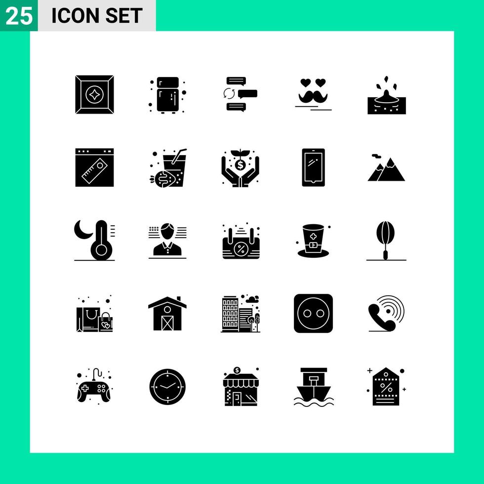 User Interface Pack of 25 Basic Solid Glyphs of rain moustache conversation fathers celebrate Editable Vector Design Elements