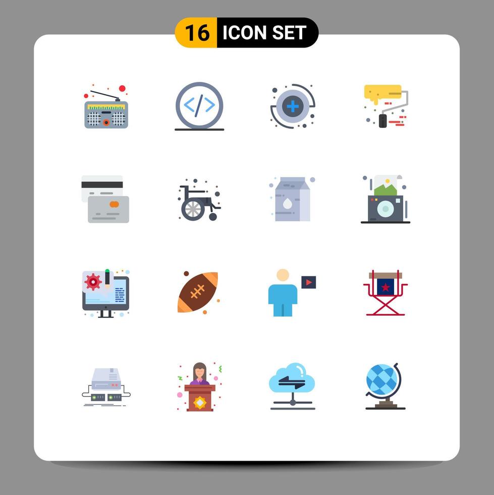 16 Creative Icons Modern Signs and Symbols of money cards capture roller brush paint roller Editable Pack of Creative Vector Design Elements