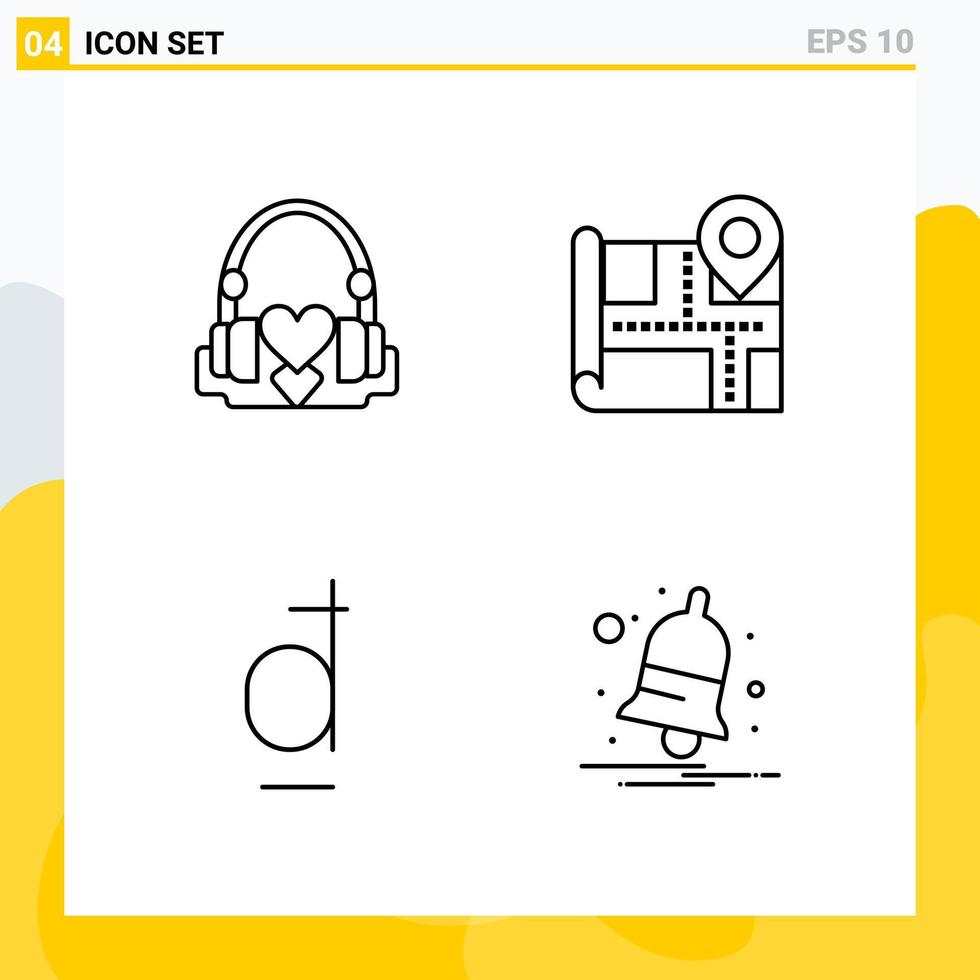 Collection of 4 Universal Line Icons Icon Set for Web and Mobile Creative Black Icon vector background