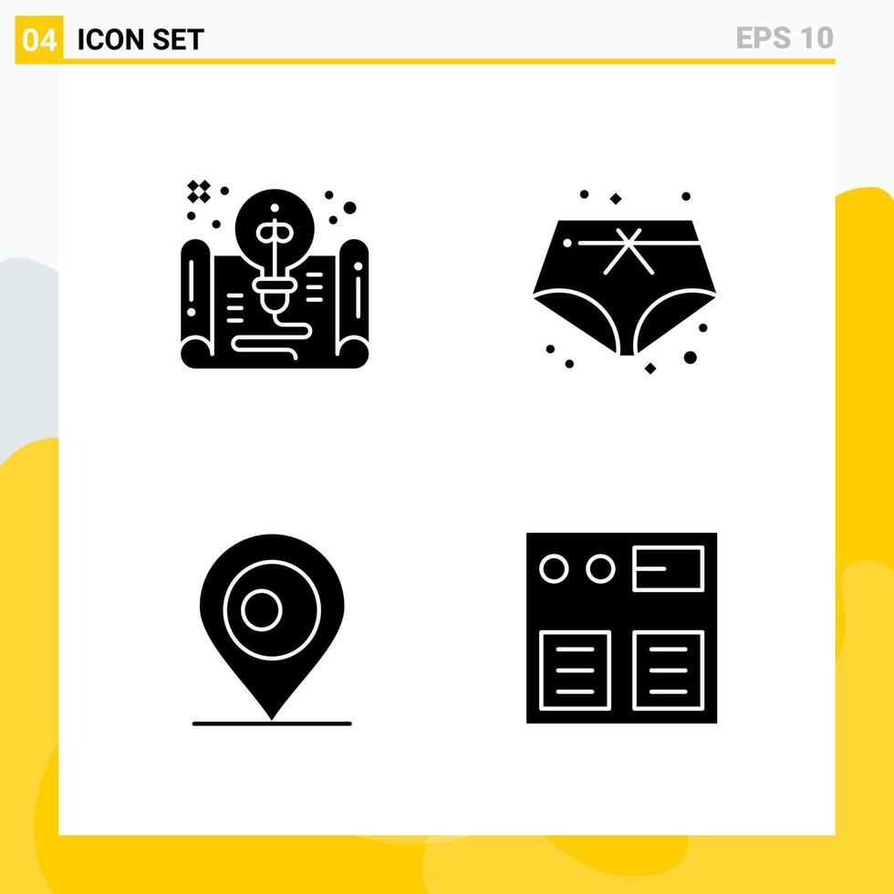 colección de 4 iconos sólidos universales conjunto de iconos para web y móvil fondo de vector de icono negro creativo