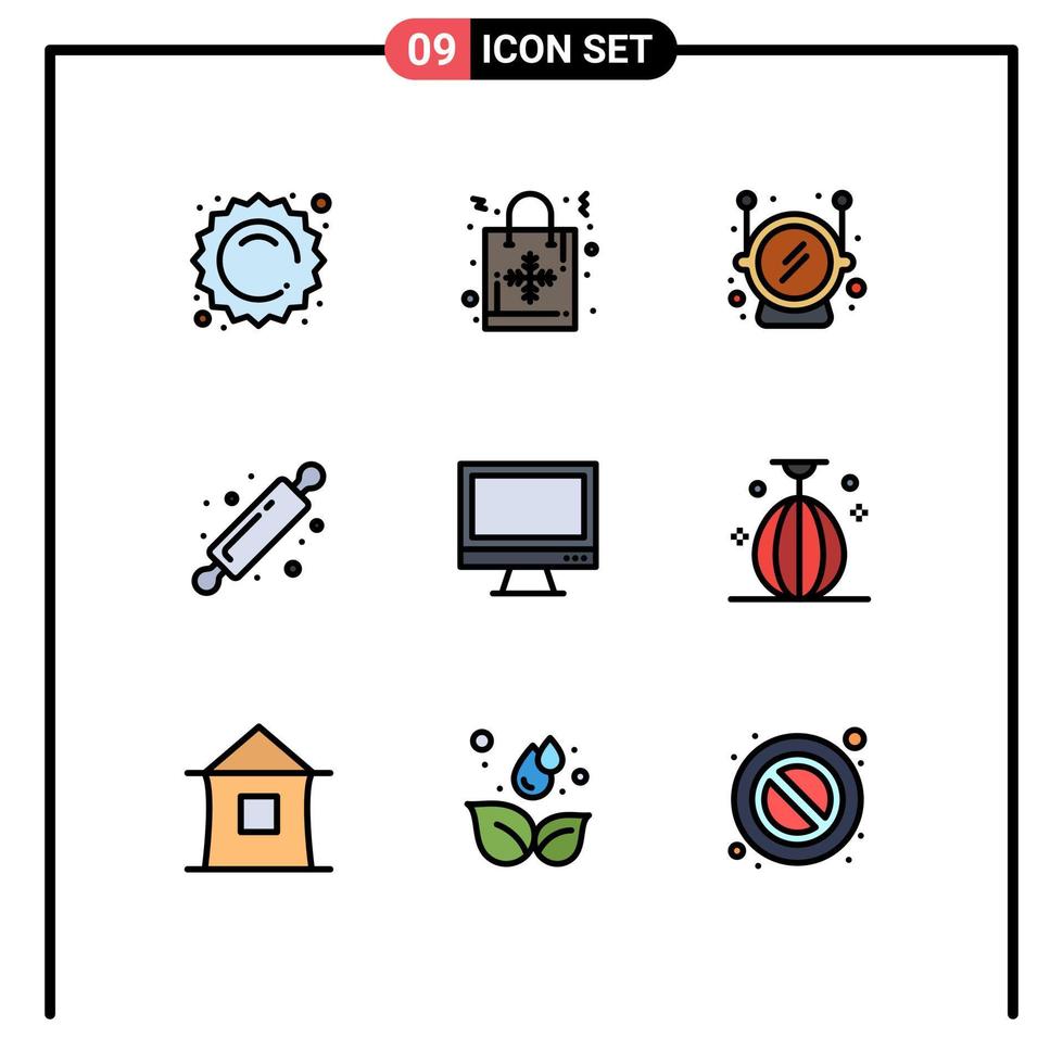 Modern Set of 9 Filledline Flat Colors and symbols such as device computer helmet bread rolling pin baking Editable Vector Design Elements