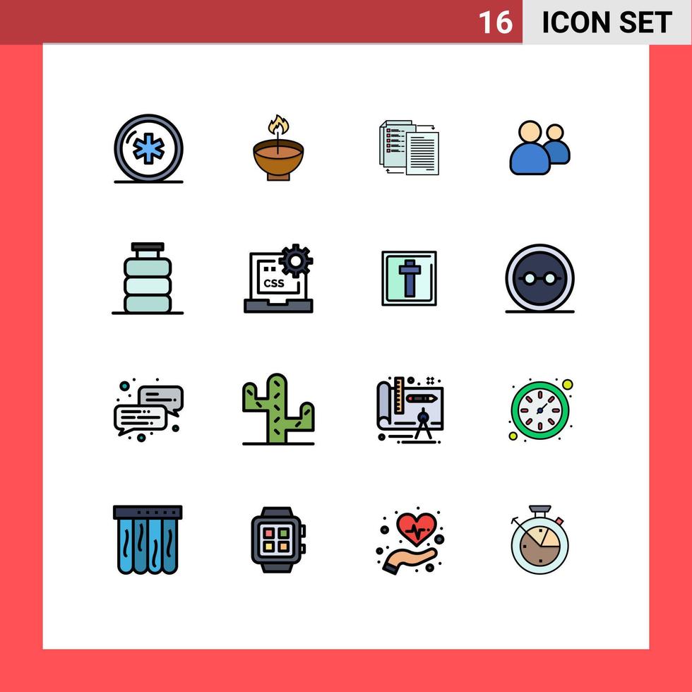 Pack of 16 Modern Flat Color Filled Lines Signs and Symbols for Web Print Media such as friends wlan diwali transfer file Editable Creative Vector Design Elements