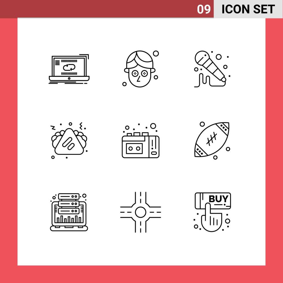 conjunto de 9 iconos de interfaz de usuario modernos signos de símbolos para cinta vhs grabación de cinta micrófono sándwich alimentos elementos de diseño vectorial editables vector